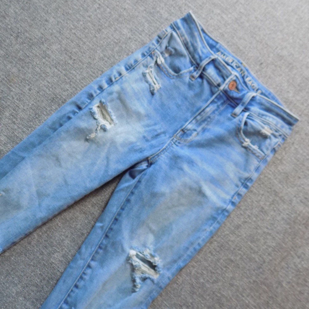 American Eagle Skinny Jeans Womens 00 Short Light Blue Good Distressed Stretch